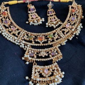 necklace golden with multi stones